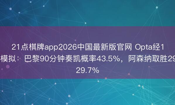 21点棋牌app2026中国最新版官网 Opta经1万次模拟：巴黎90分钟奏凯概率43.5%，阿森纳取胜29.7%
