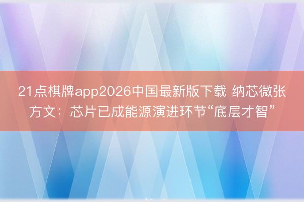 21点棋牌app2026中国最新版下载 纳芯微张方文：芯片已成能源演进环节“底层才智”