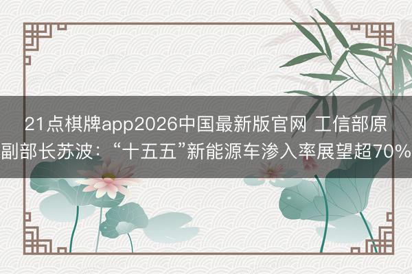 21点棋牌app2026中国最新版官网 工信部原副部长苏波:“十五五”新能源车渗入率展望超70%